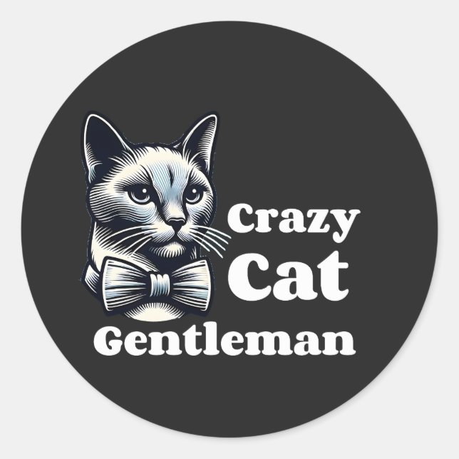 Sticker Rond Crazy Cat Gentleman - Funny Feline (Devant)