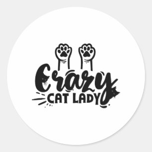 Sticker Rond Crazy Cat lady