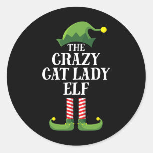 Sticker Rond Crazy Cat Lady Elf Matching Family Group Noël