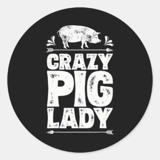 Sticker Rond Crazy Cochon Lady Funny Fermier Amoureux des anima
