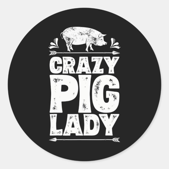 Sticker Rond Crazy Cochon Lady Funny Fermier Amoureux des anima (Devant)