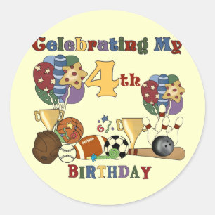 Sticker Rond Crazy For Sports 4th Birthday T-shirts et cadeaux