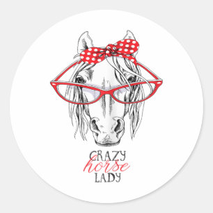 Sticker Rond Crazy Horse Lady Horse Lover Femmes Bandana Horseb