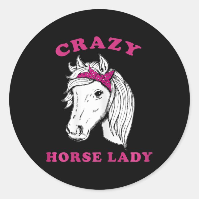 Sticker Rond Crazy Horse Lady Horseback équitation Chevaux Amus (Devant)