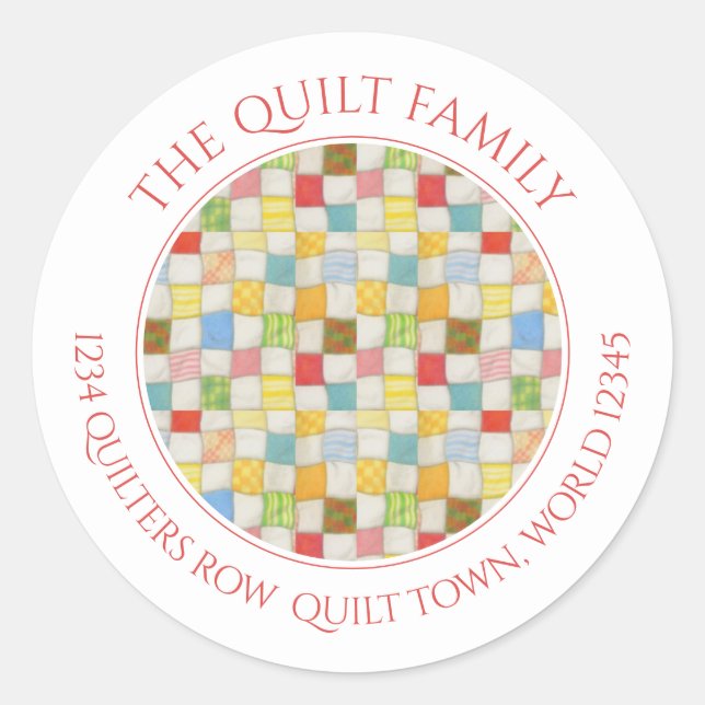 Sticker Rond CRAZY QUILT Petite Enveloppe d'adresse ronde sceau (Devant)