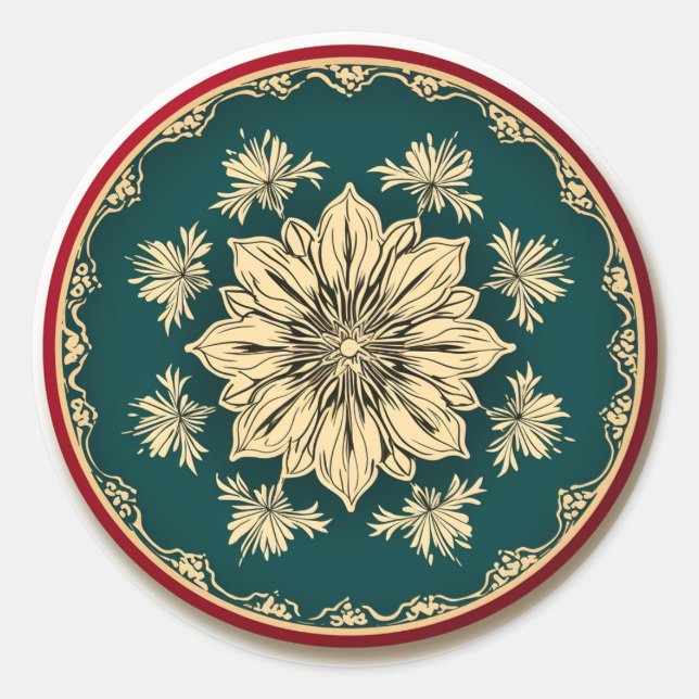 Sticker Rond Cream Poinsettia Festivité Florale (Devant)