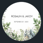 Sticker Rond Create Your Own wedding eucalyptus<br><div class="desc">This design is minimalist style which can be easily updated with your photo and text. If you need any help please contact me using the massage button below and I will be happy to help.</div>