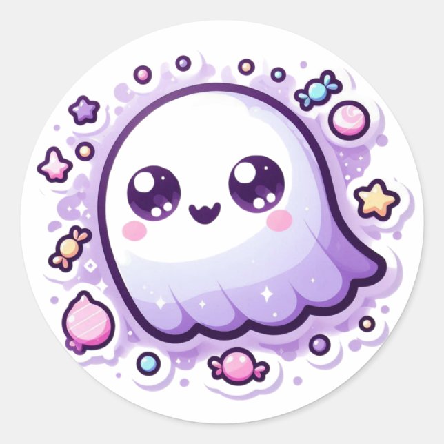 Sticker Rond Création d'autocollants de bonbons fantômes Kawaii (Devant)