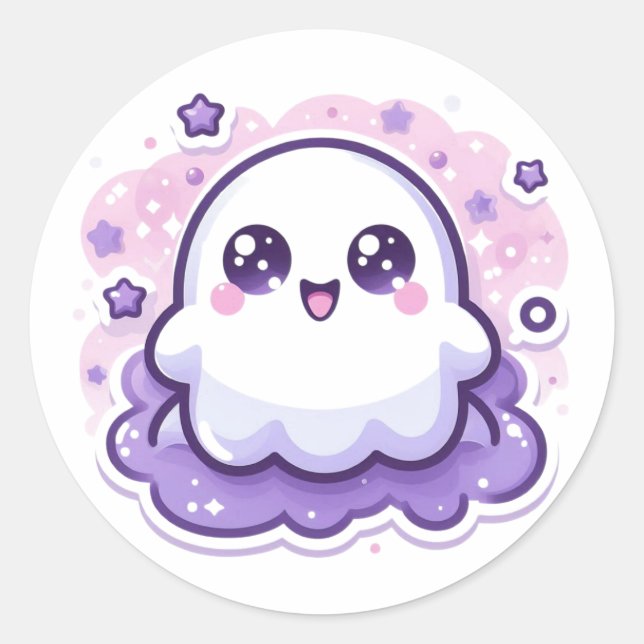 Sticker Rond Création d'autocollants de fantômes Kawaii Décorat (Devant)
