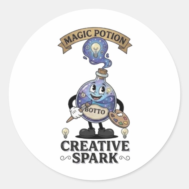 Sticker Rond Creative Spark Magic Potion Retro Artist Mascot (Devant)