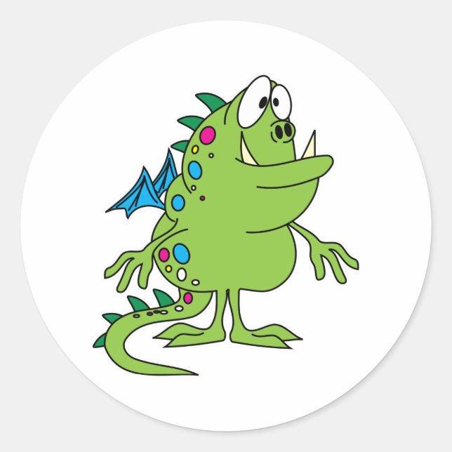 Sticker Rond créature de monstre dragon vert mignon (Devant)