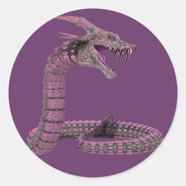 Sticker Rond Créature Fantastique Rose Violet (Devant)