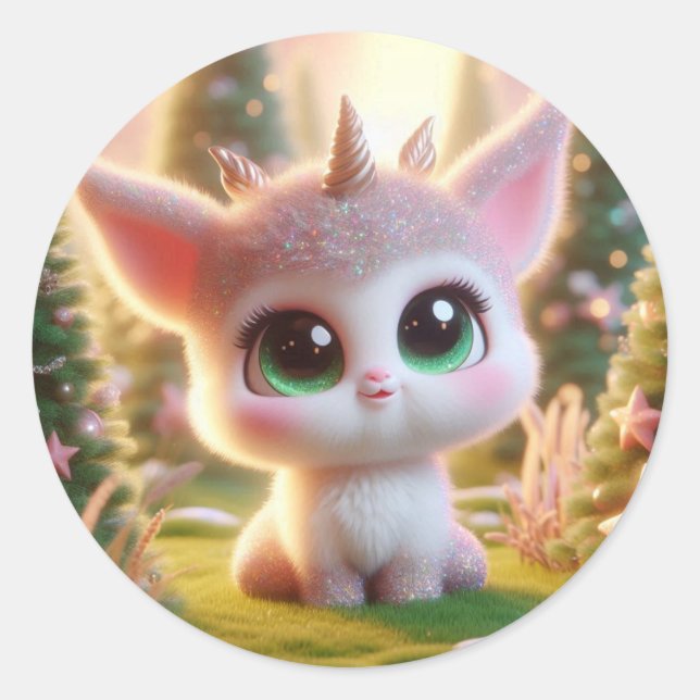 Sticker Rond Créature Mignonne À Trois Cornes (Devant)