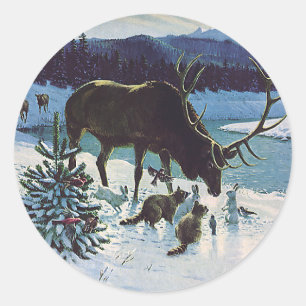 Sticker Rond Créatures anciennes de la forêt et élans dans la n