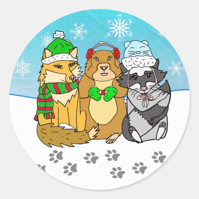 Sticker Rond Créatures forestières Animaux de forêt Noël (Devant)