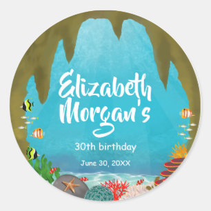 Sticker Rond Créatures Magnifiques Sous la Grotte Sous-Marine A
