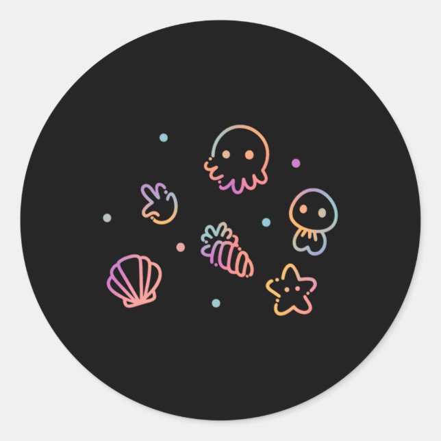 Sticker Rond Créatures Océaniques Dégradé Pastel Design de Vie  (Devant)