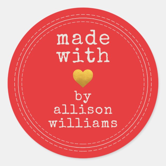 Sticker Rond Créé avec amour avec nom personnalisé (Devant)
