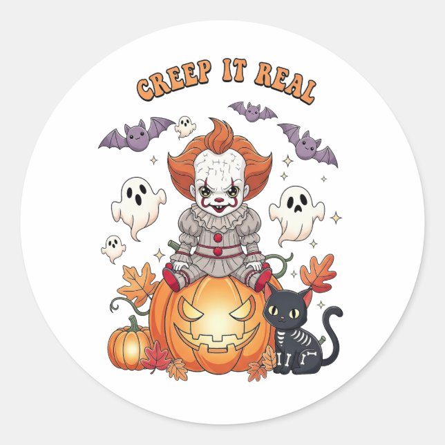 Sticker Rond Creep It Real Halloween Clown (Devant)