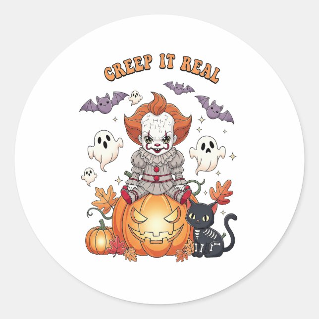 Sticker Rond Creep It Real Halloween Clown (Devant)