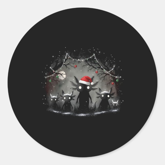 Sticker Rond Creepy Gothic Christmas Axolotl Aesthetic Horror N (Devant)