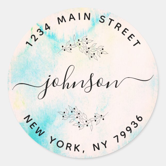 Sticker Rond Créer votre propre adresse de retour arrondi aquar (Devant)