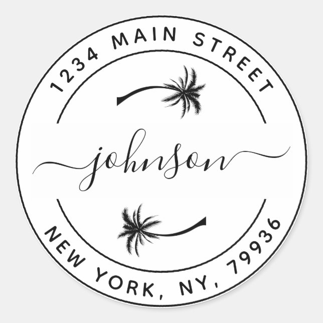 Sticker Rond Créez Vos Propres Palmiers Rond Adresse de Retour (Devant)