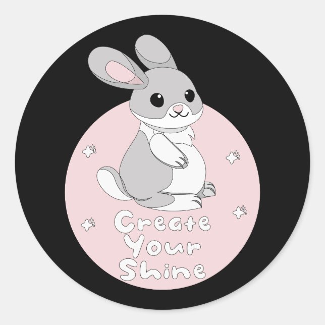 Sticker Rond Créez Votre Brillant Kawaii Funny Bunny Pink (Devant)