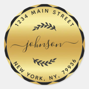 Sticker Rond Créez votre propre adresse de retour arrondi Gold