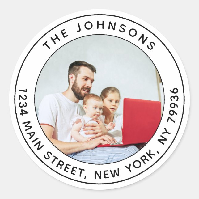 Sticker Rond Créez votre propre adresse de retour d'arrondi pho (Devant)