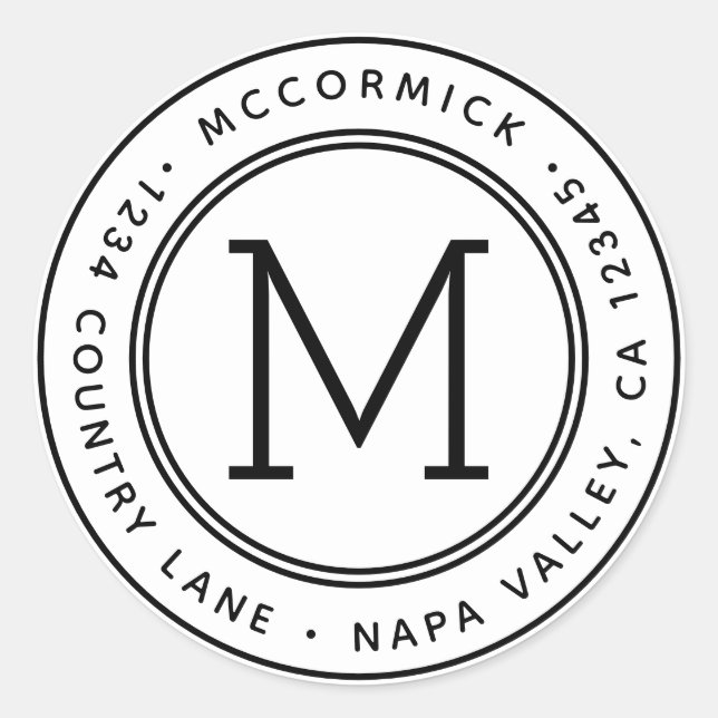 Sticker Rond Créez votre propre adresse de retour Monogramme (Devant)