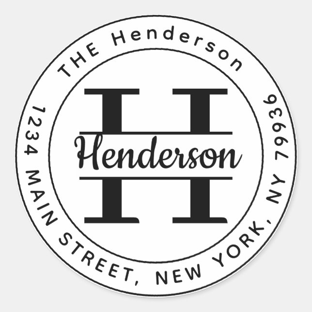 Sticker Rond Créez Votre Propre Adresse de Retour Monogramme Ro (Devant)