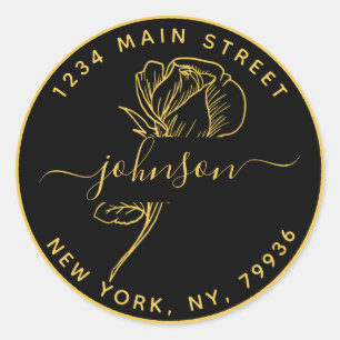 Sticker Rond Créez Votre Propre Adresse De Retour Rond Or Noir 