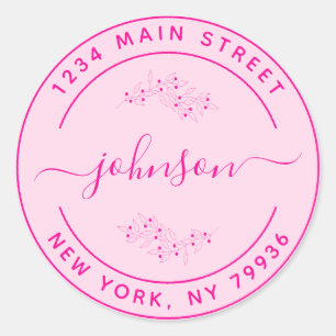 Sticker Rond Créez Votre Propre Adresse de Retour Rond Rose