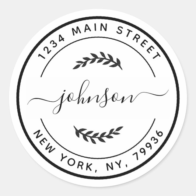 Sticker Rond Créez Votre Propre Adresse de Retour Ronde Classiq (Devant)