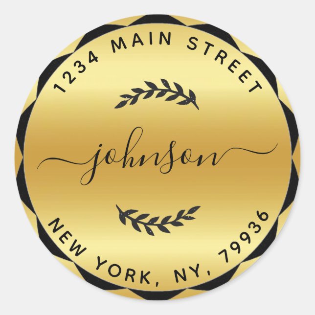 Sticker Rond Créez Votre Propre Adresse de Retour Ronde en Or (Devant)