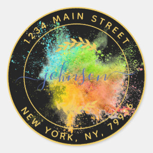 Sticker Rond Créez votre propre adresse de retour ronde Gold Bl