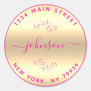 Sticker Rond Créez votre propre adresse de retour ronde rose or