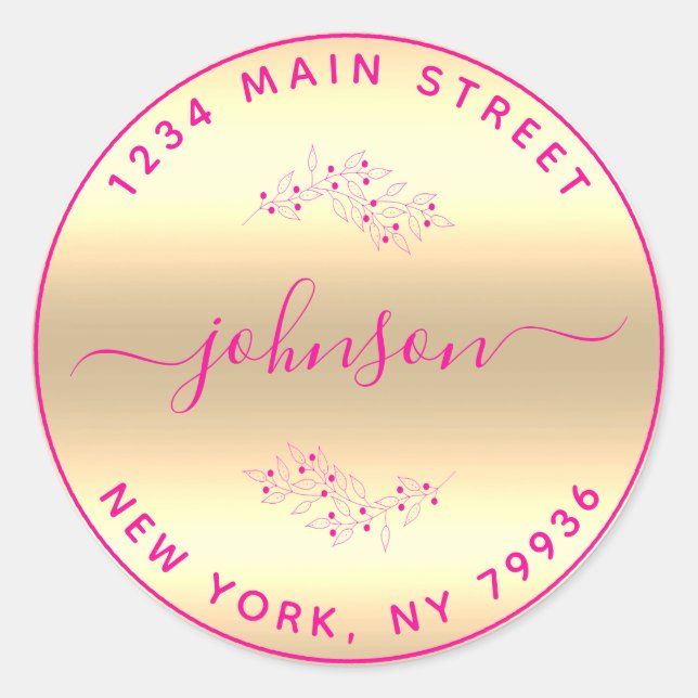 Sticker Rond Créez votre propre adresse de retour ronde rose or (Devant)