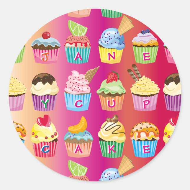 Sticker Rond Créez votre propre Cupcake Monogrammes délicieux g (Devant)