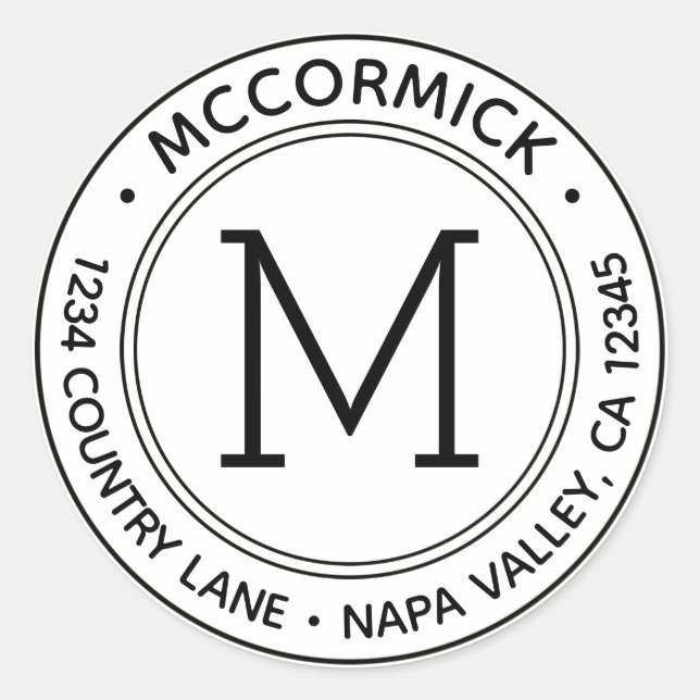 Sticker Rond Créez votre propre monogramme personnalisé Adresse (Devant)
