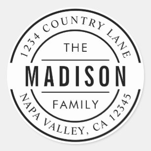Sticker Rond Créez Votre Propre Nom de Famille Adresse de Retou