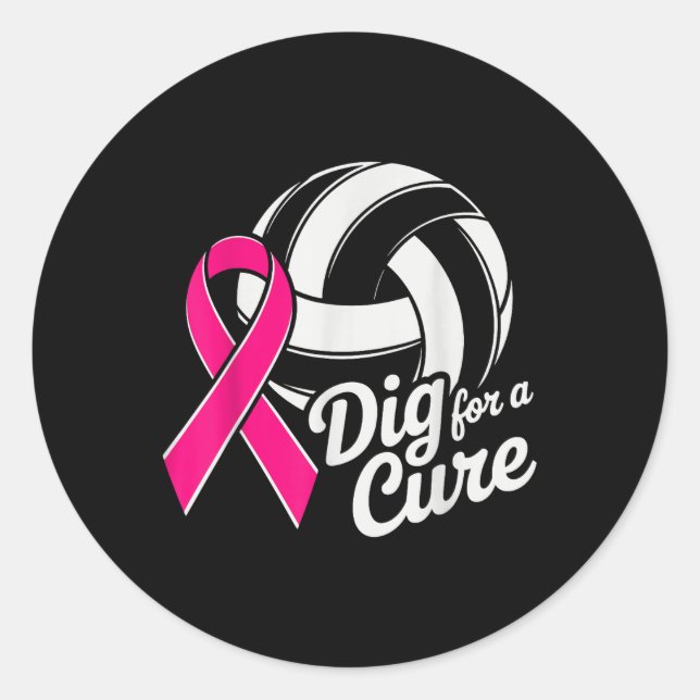 Sticker Rond Creg Pour Le Ruban Cure Volleyball Rose Cancer Du  (Devant)
