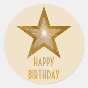 Sticker Rond Crème autocollante ronde Gold Star 'Happy Birthday