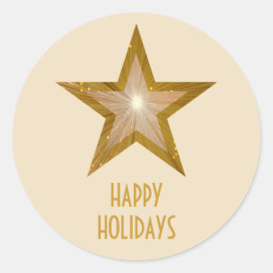 Sticker Rond Crème autocollante ronde Gold Star 'Happy Holidays