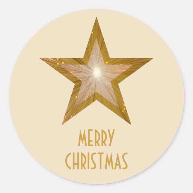 Sticker Rond Crème autocollante ronde Gold Star 'Joyeux Noël' (Devant)