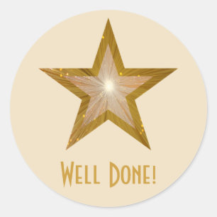 Sticker Rond Crème autocollante ronde Gold Star 'Well Done'