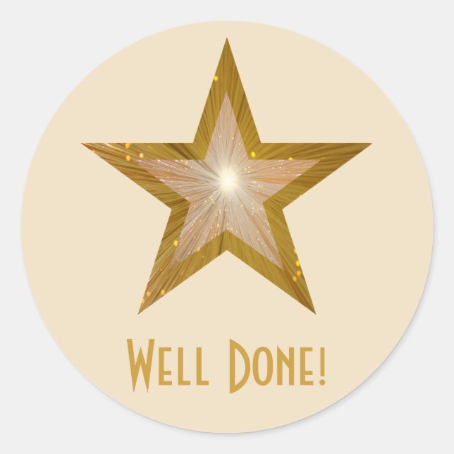 Sticker Rond Crème autocollante ronde Gold Star 'Well Done' (Devant)