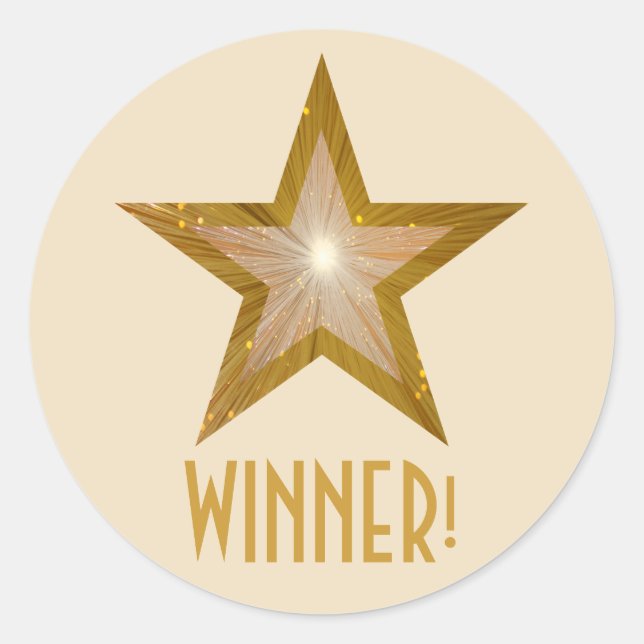 Sticker Rond Crème autocollante ronde Gold Star 'WINNER!' (Devant)