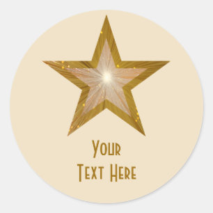 Sticker Rond Crème autocollante ronde "Gold" Star 'Your Text'